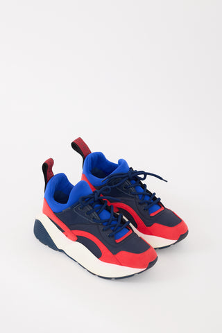 Stella McCartney Blue 
Red Neoprene 
Faux Leather Eclypse Sneaker