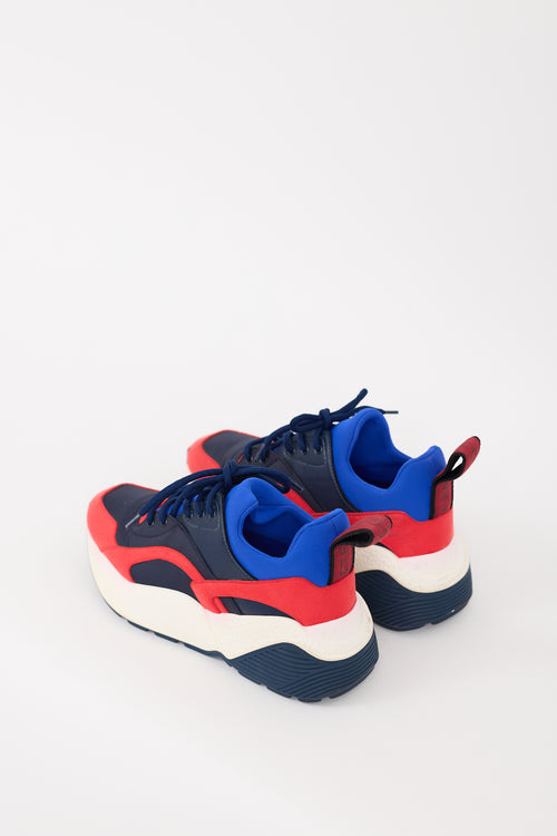 Stella McCartney Blue 
Red Neoprene 
Faux Leather Eclypse Sneaker