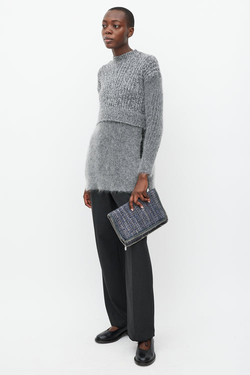 Stella McCartney Blue 
Silver Falabella Woven Fold Over Clutch