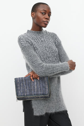 Stella McCartney Blue 
Silver Falabella Woven Fold Over Clutch