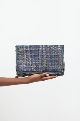 Stella McCartney Blue 
Silver Falabella Woven Fold Over Clutch