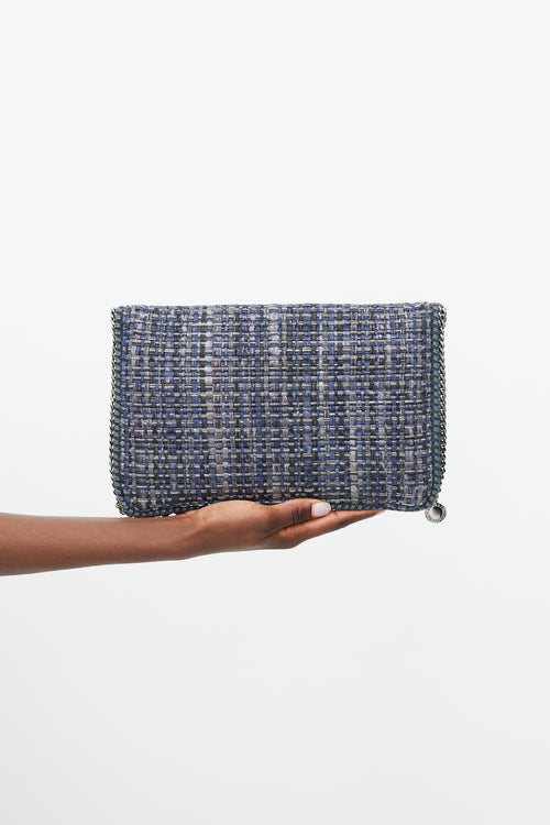 Stella McCartney Blue 
Silver Falabella Woven Fold Over Clutch