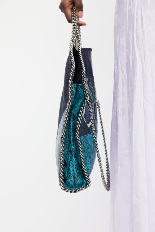 Stella McCartney Navy 
Multicolour Textured Leather 
Suede Falabella Bag