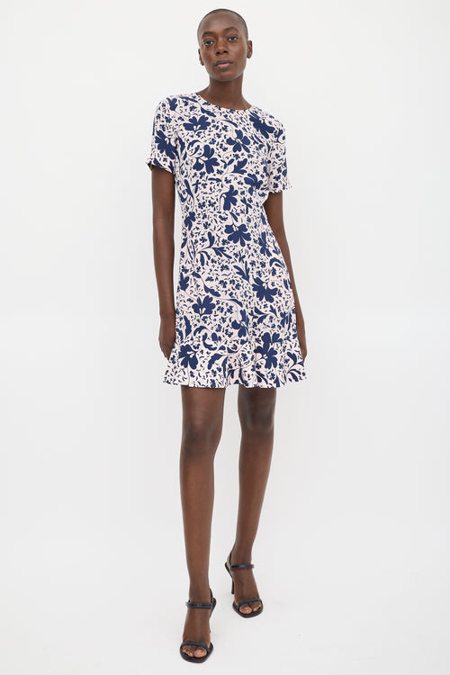 Stella McCartney Pink 
Navy Silk Floral Flounce Hem Dress