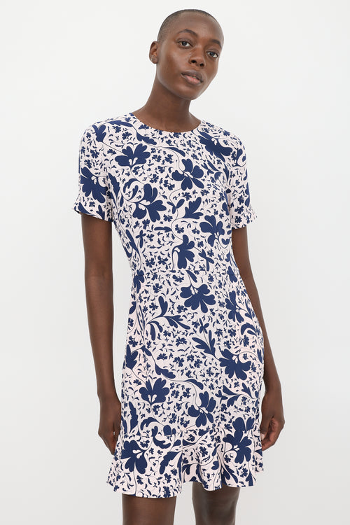 Stella McCartney Pink 
Navy Silk Floral Flounce Hem Dress