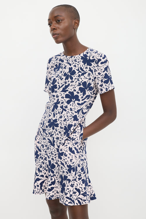 Stella McCartney Pink 
Navy Silk Floral Flounce Hem Dress