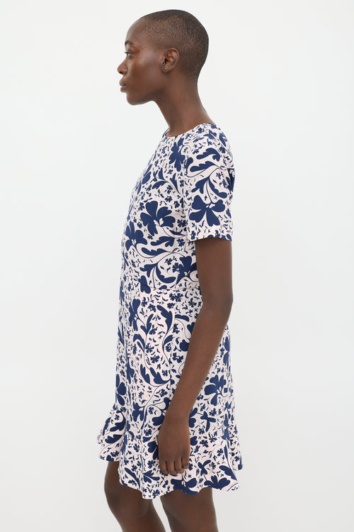 Stella McCartney Pink 
Navy Silk Floral Flounce Hem Dress