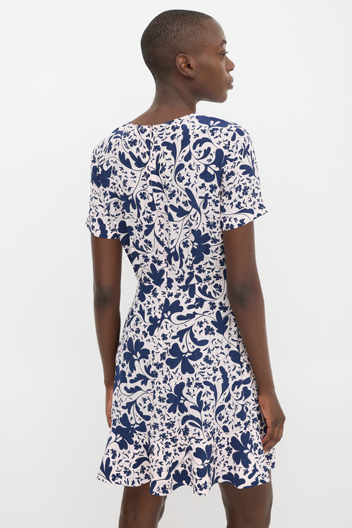 Stella McCartney Pink 
Navy Silk Floral Flounce Hem Dress