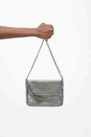 Stella McCartney Silver Metallic Textured Leather Falabella Crossbody Bag