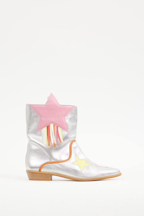 Stella McCartney Silver 
Multicolour Star Faux Leather Boot