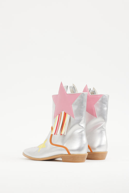 Stella McCartney Silver 
Multicolour Star Faux Leather Boot