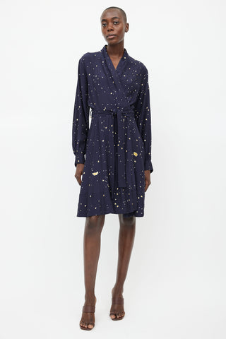 Stine Goya Navy Barbara Print Belted Dress