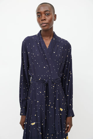 Stine Goya Navy Barbara Print Belted Dress