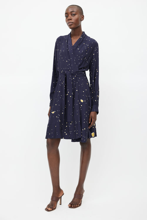 Stine Goya Navy Barbara Print Belted Dress