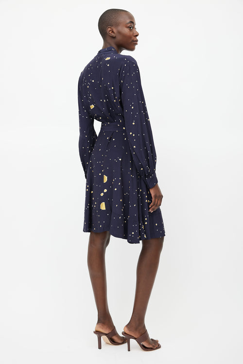 Stine Goya Navy Barbara Print Belted Dress