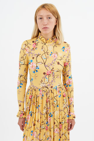 Stine Goya Yellow 
Multi Floral Mockneck Dress