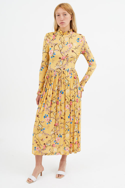 Stine Goya Yellow 
Multi Floral Mockneck Dress