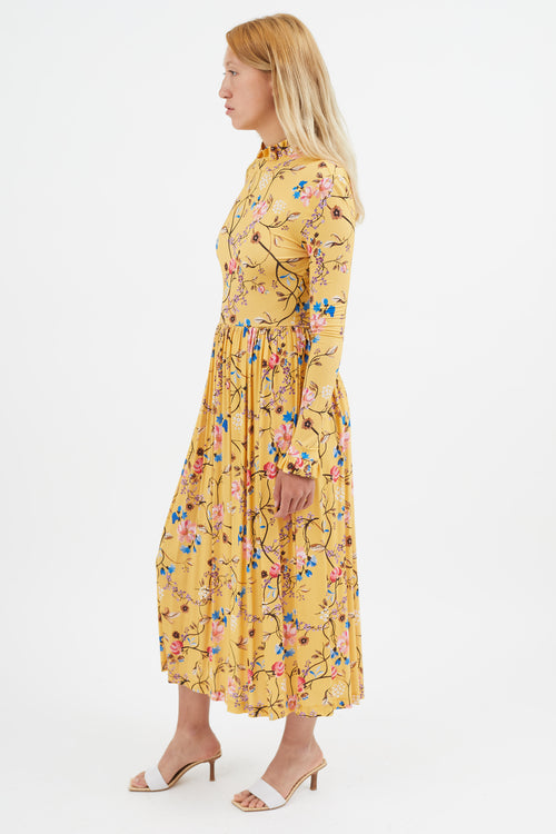 Stine Goya Yellow 
Multi Floral Mockneck Dress