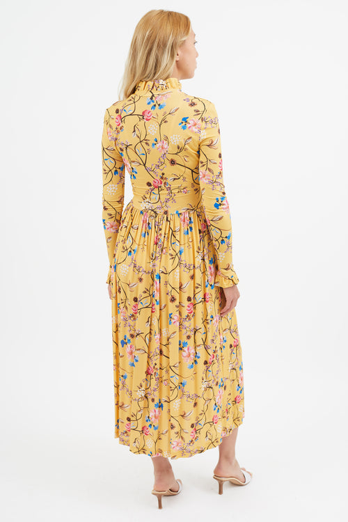 Stine Goya Yellow 
Multi Floral Mockneck Dress