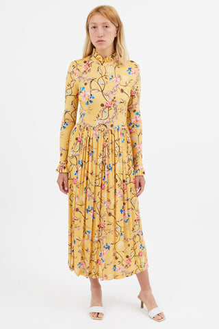 Stine Goya Yellow 
Multi Floral Mockneck Dress