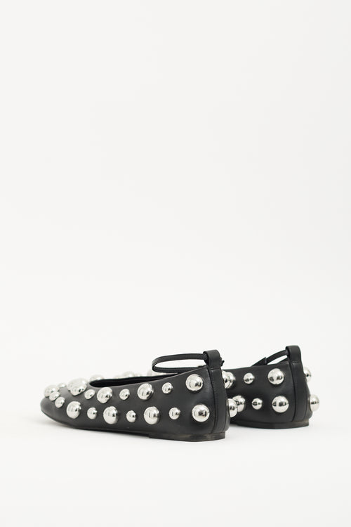 Stine Goya Black Leather Studded Ballerina Flat