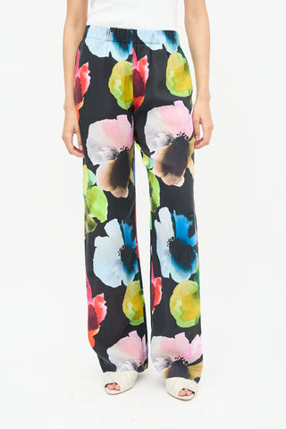 Stine Goya Black Floral Wide Leg Pants