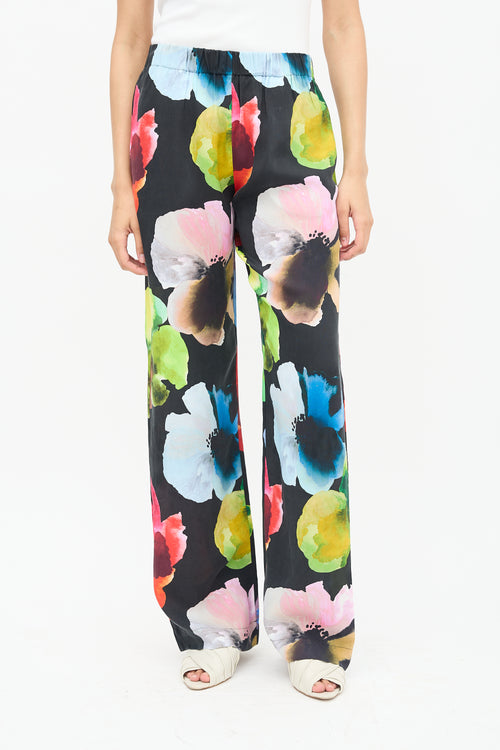 Stine Goya Black Floral Wide Leg Pants