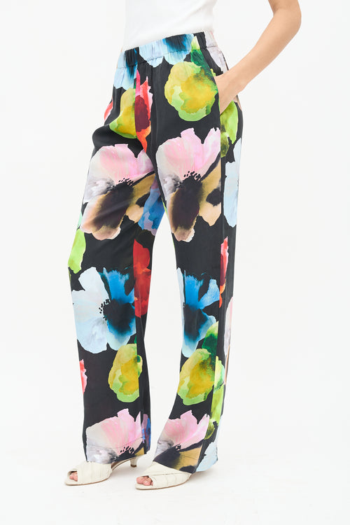 Stine Goya Black Floral Wide Leg Pants