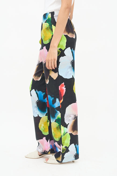 Stine Goya Black Floral Wide Leg Pants