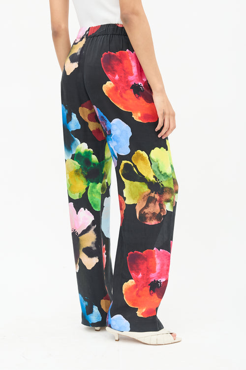 Stine Goya Black Floral Wide Leg Pants