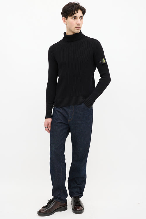 Stone Island Black Wool Ribbed Turtleneck