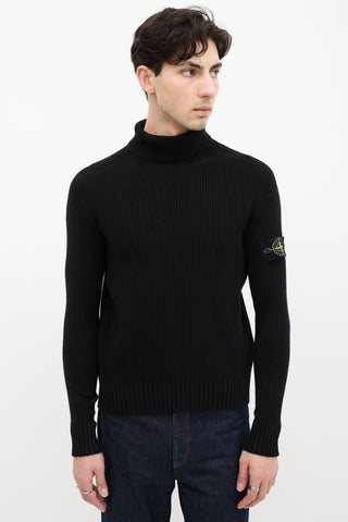 Stone Island Black Wool Ribbed Turtleneck