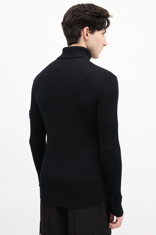 Stone Island Black Ribbed Knit Patch Turtleneck Top