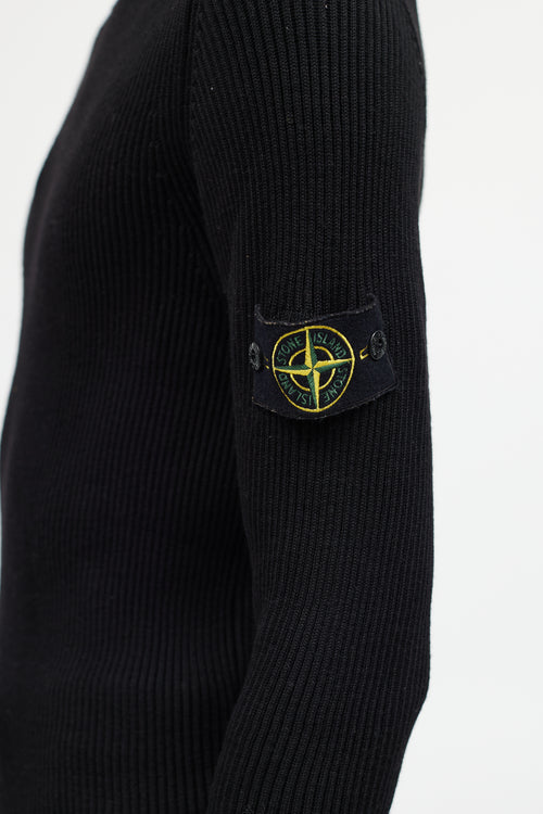 Stone Island Black Ribbed Wool Turtleneck Patch Sweater