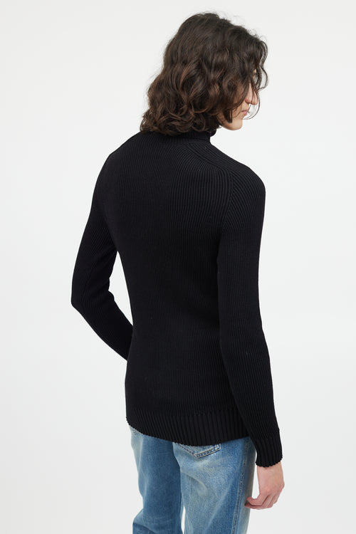 Stone Island Black Ribbed Wool Turtleneck Patch Sweater