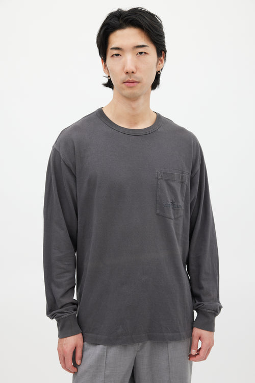 Stone Island Dark Grey Embroidered Logo Long Sleeve Top