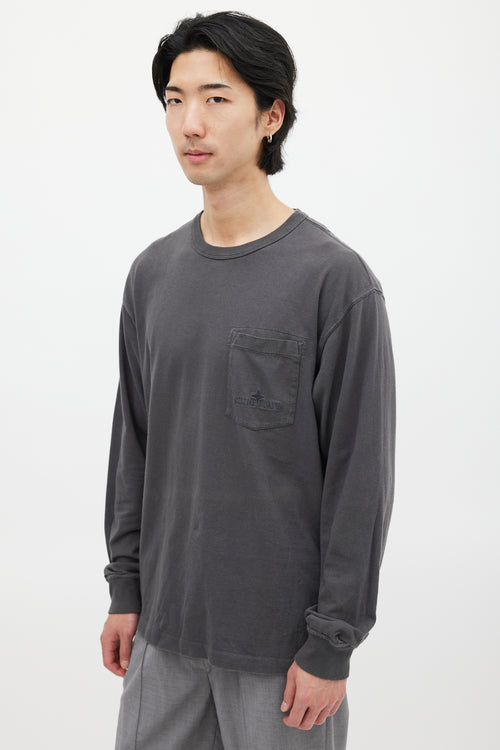 Stone Island Dark Grey Embroidered Logo Long Sleeve Top