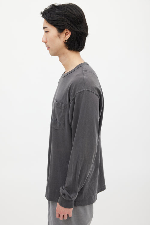 Stone Island Dark Grey Embroidered Logo Long Sleeve Top