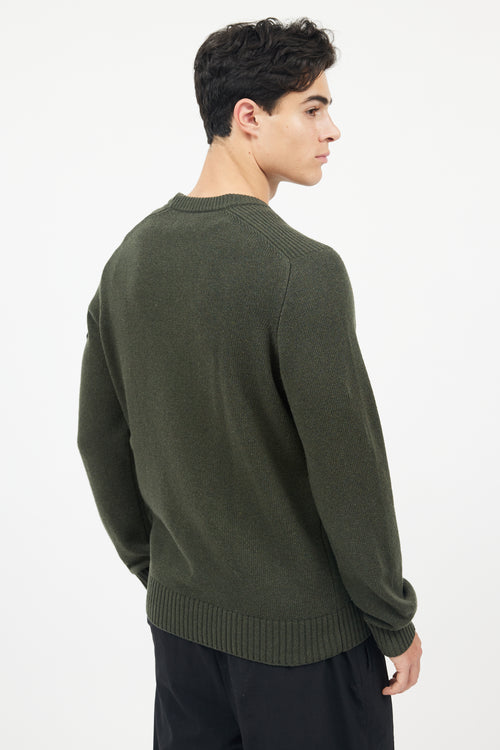 Stone Island Green Wool Knit Logo Sleeve Sweater