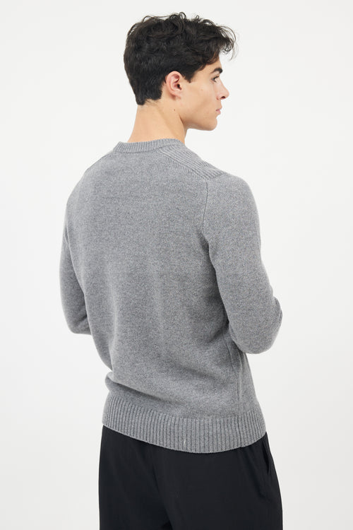 Stone Island Grey Wool Knit Logo Sleeve Sweater