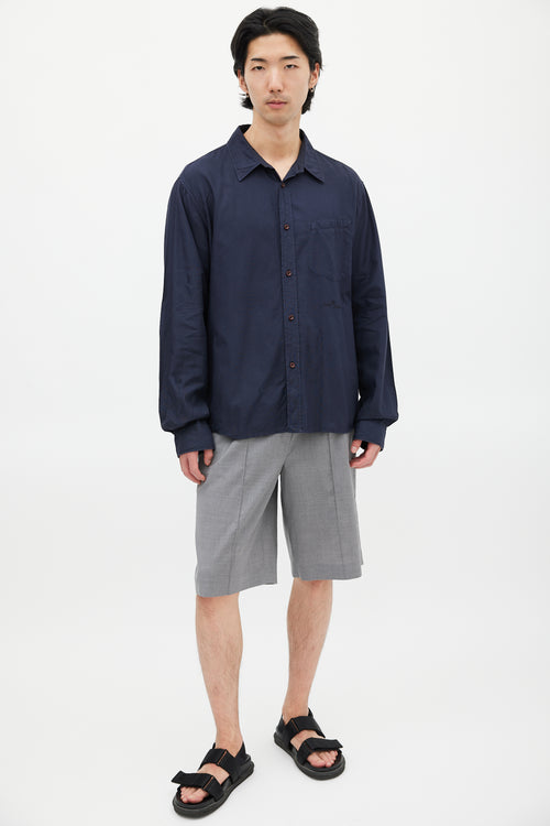 Stone Island Navy Cotton Embroidered Logo Shirt