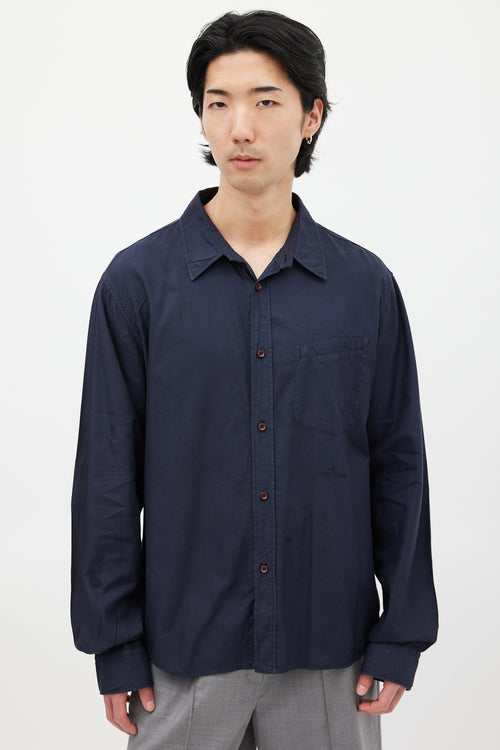 Stone Island Navy Cotton Embroidered Logo Shirt