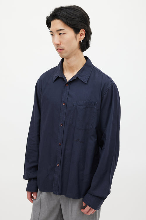 Stone Island Navy Cotton Embroidered Logo Shirt