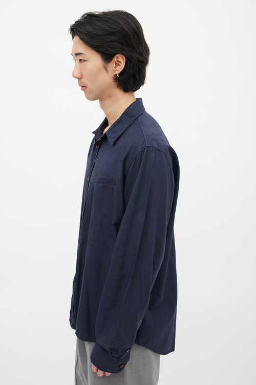 Stone Island Navy Cotton Embroidered Logo Shirt