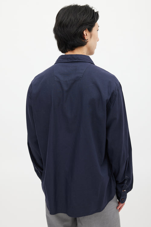 Stone Island Navy Cotton Embroidered Logo Shirt