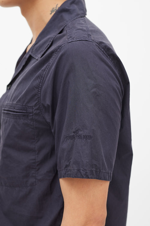 Stone Island Navy Poplin Logo Shirt