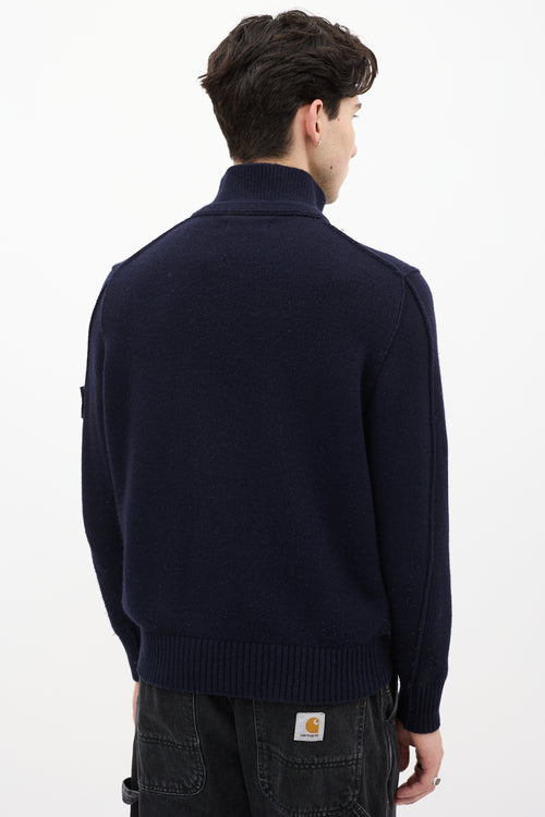 Stone Island Navy Wool Knit Quarter Zip Sweater