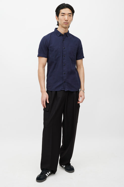 Stone Island Navy Short Sleeve Button Up Shirt