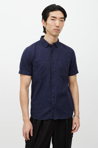 Stone Island Navy Short Sleeve Button Up Shirt