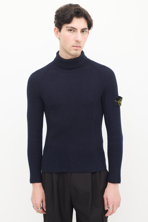 Stone Island Navy Wool Compass Patch Sweater